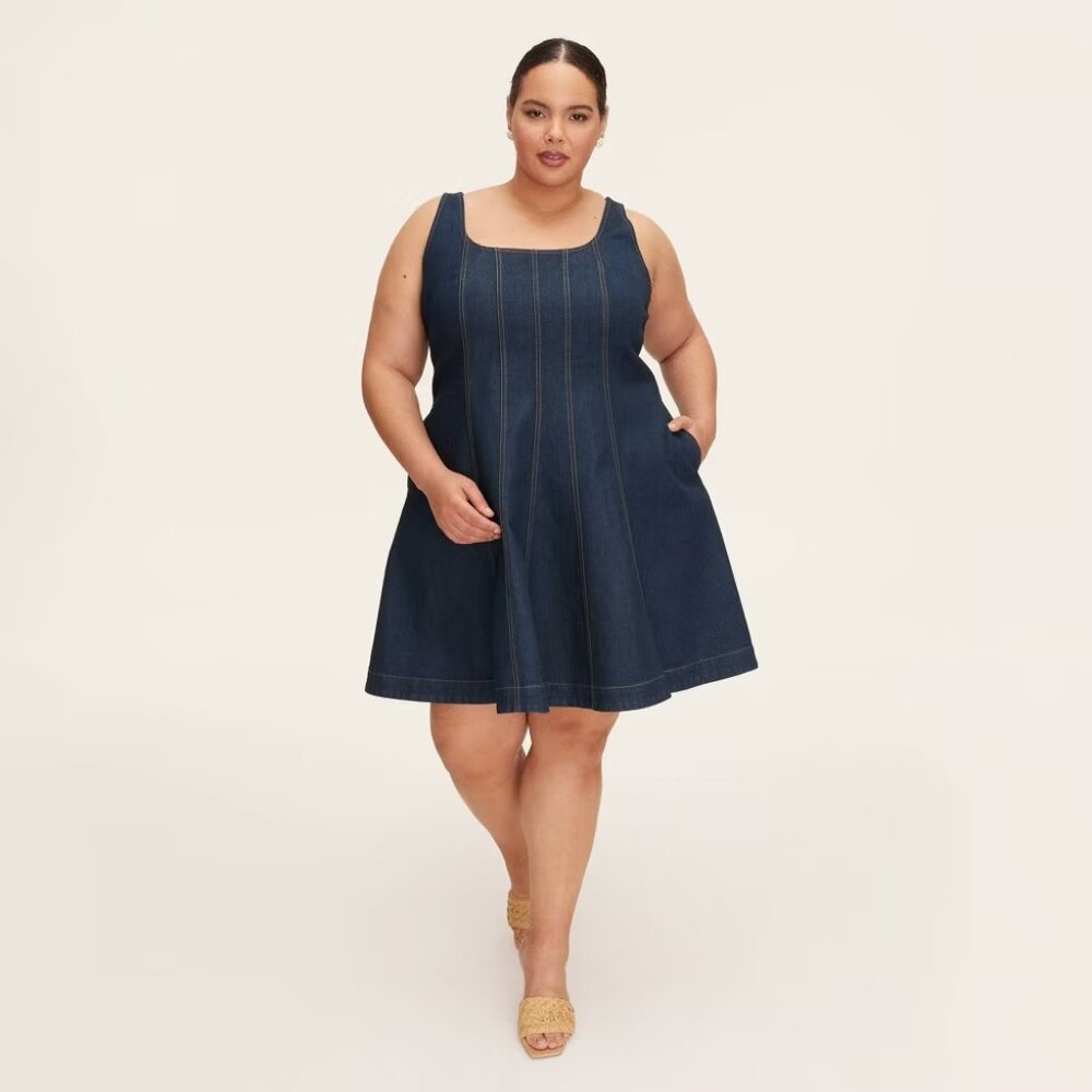 brand new kate spade new york Women's Sz 30 Denim Seamed Mini Dress in Dark Blue